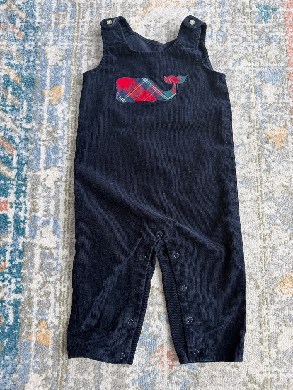 Vineyard vines baby Navy Corduroy Whale Applique Overalls 12-18m